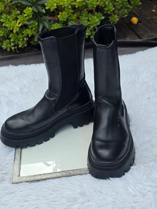Primark combat style chunky sole mid calf boots size 6