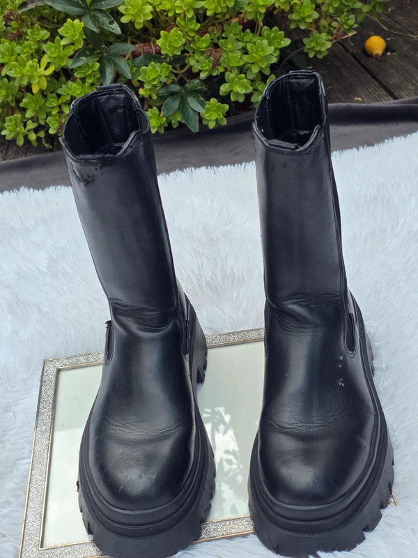 Primark combat style chunky sole mid calf boots size 6