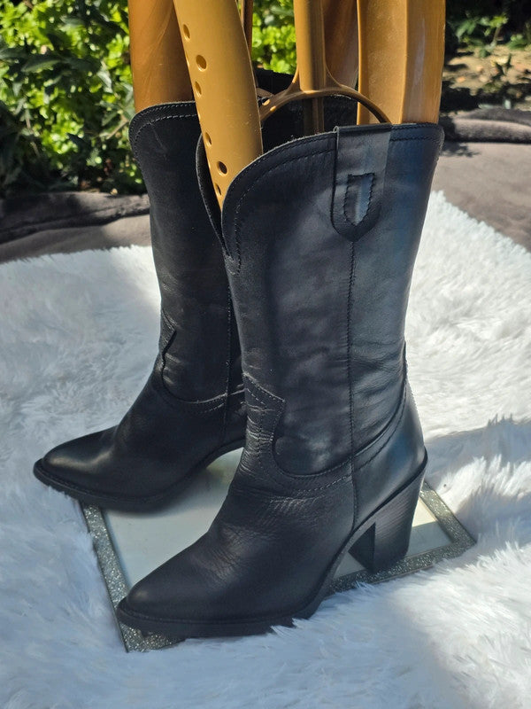 One Two Leather cowboy mid-calf boots size 6