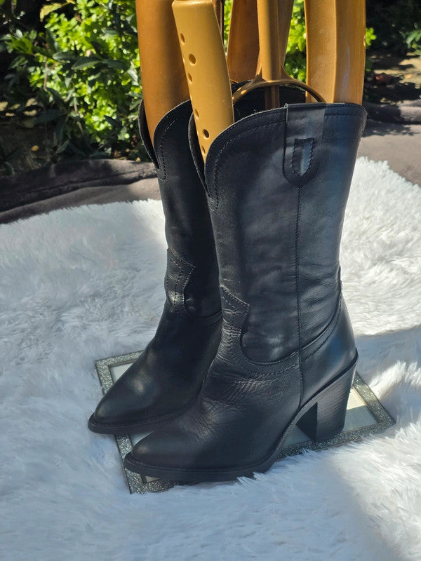 One Two Leather cowboy mid-calf boots size 6