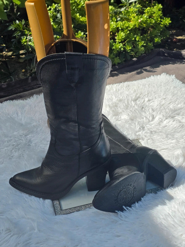 One Two Leather cowboy mid-calf boots size 6