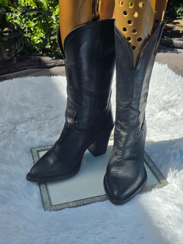 One Two Leather cowboy mid-calf boots size 6