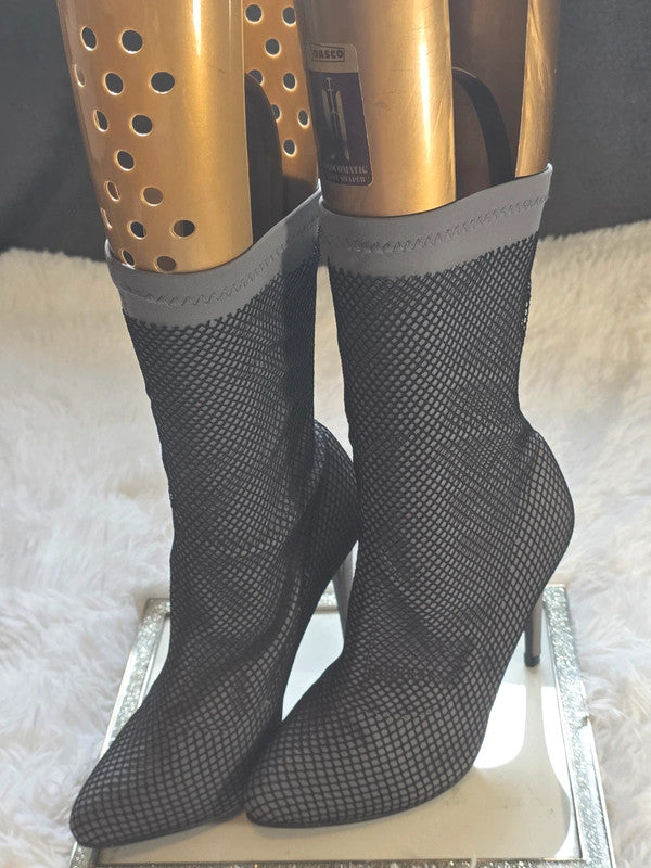 Fishnet stretch ankle boots size 8