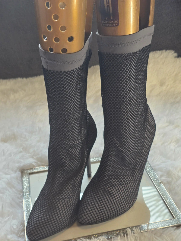 Fishnet stretch ankle boots size 8