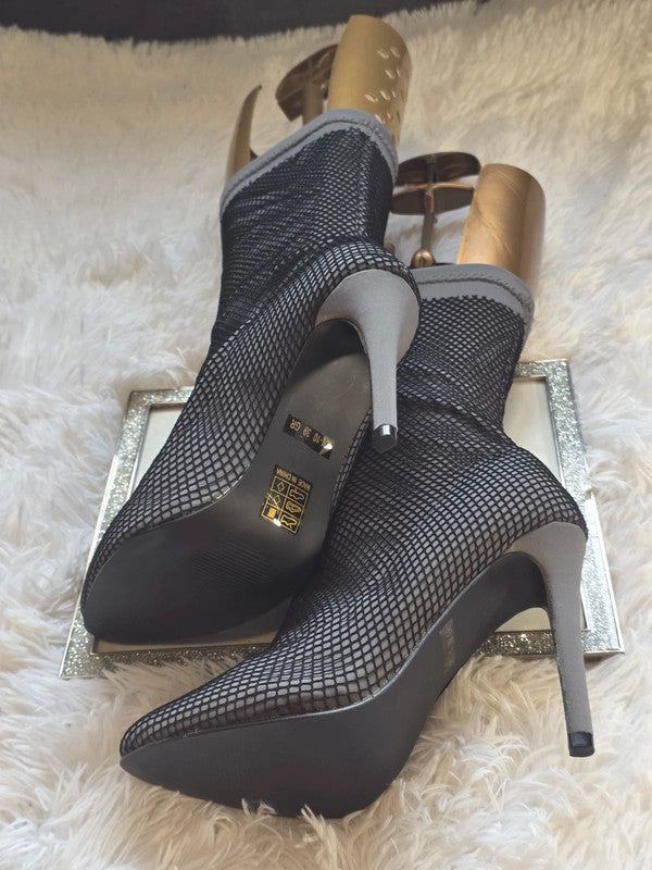 Fishnet stretch ankle boots size 8