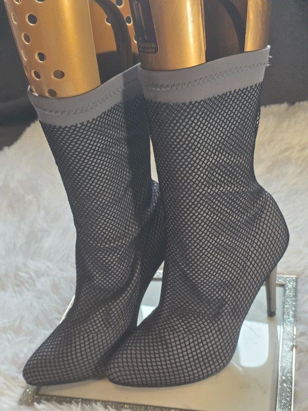 Fishnet stretch ankle boots size 8