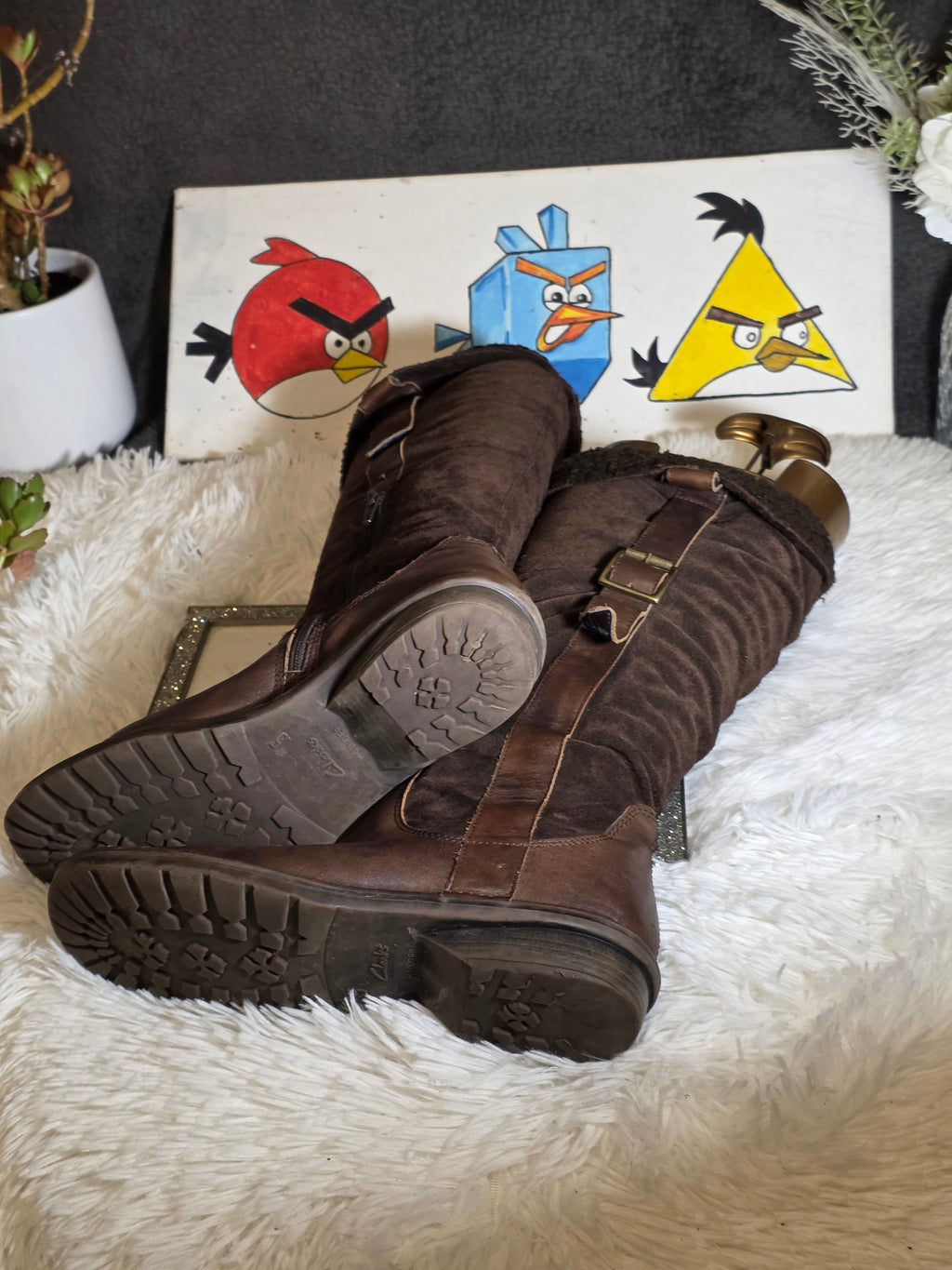 A Clarks mid calf leather & Suede boots size 5