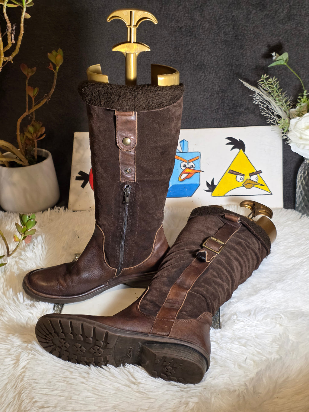 A Clarks mid calf leather & Suede boots size 5